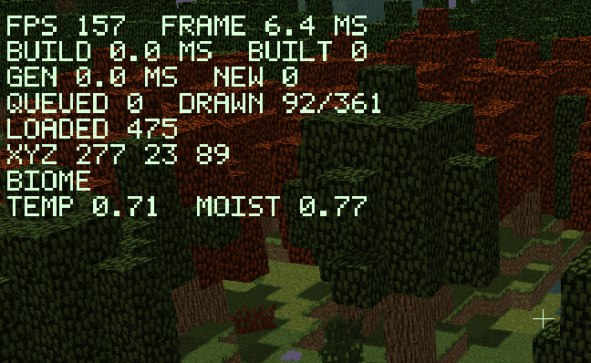In-game performance overlay showing frame time and chunk statistics