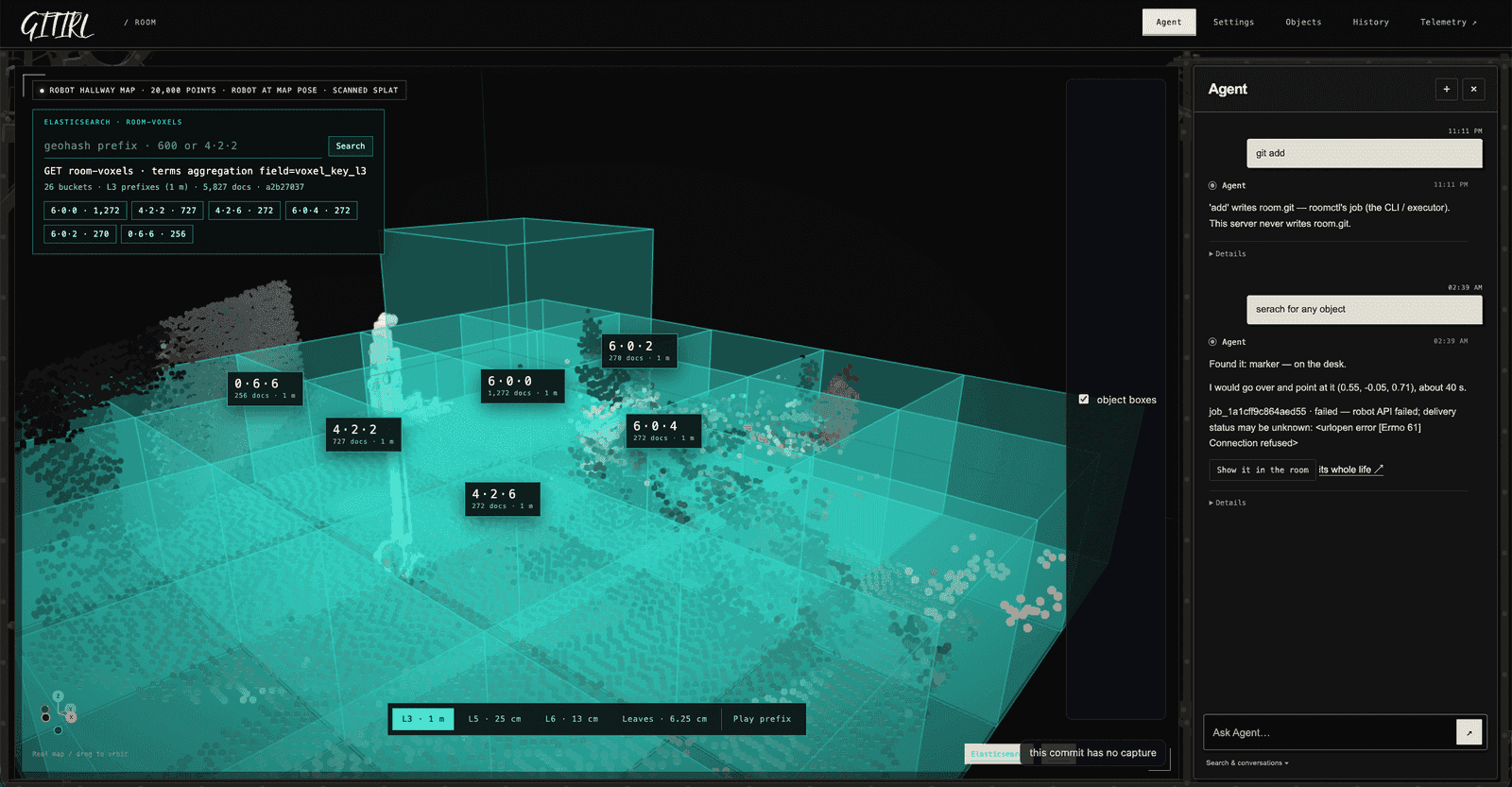 Voxelized room scan with labeled objects